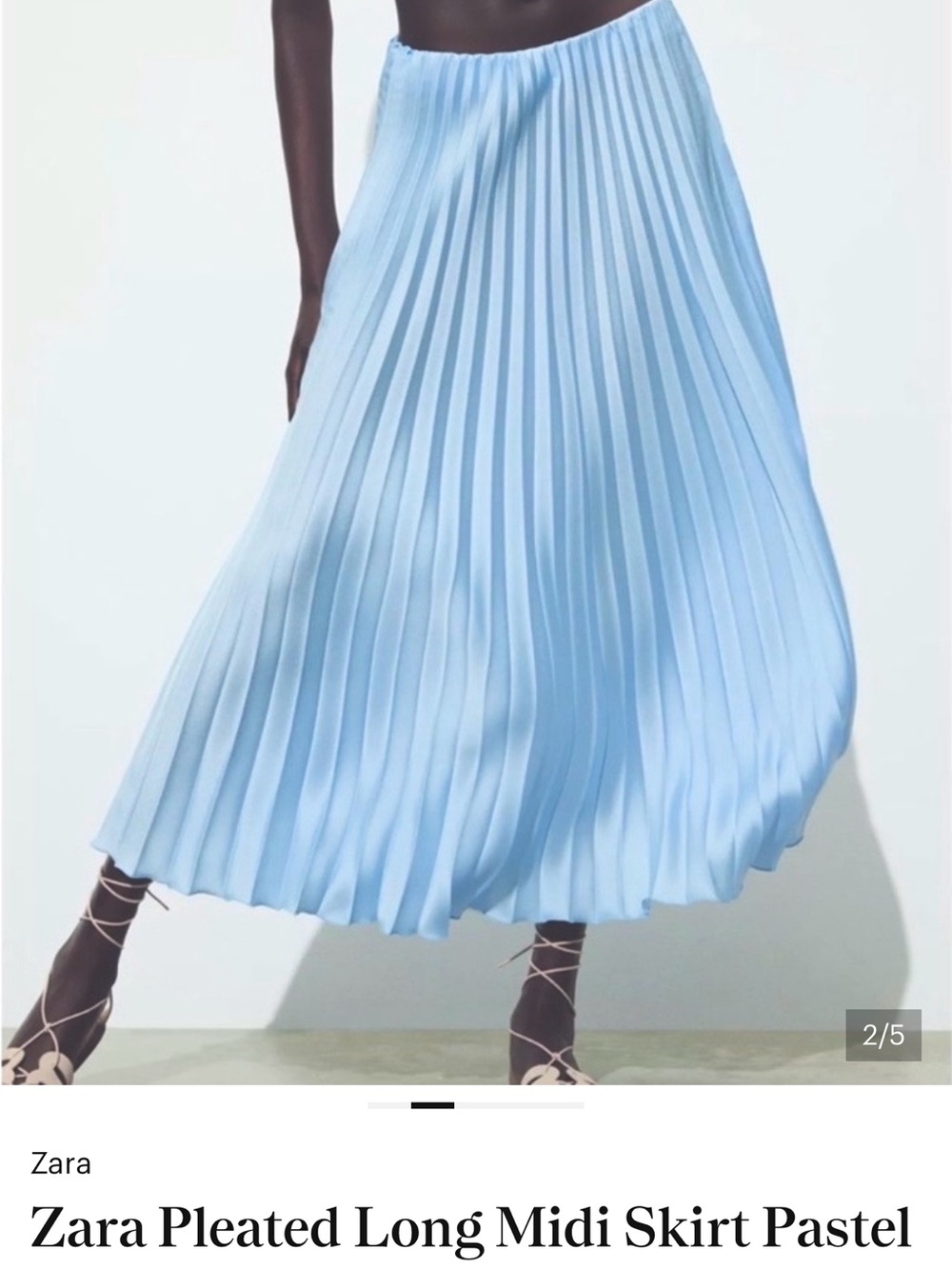 Zara Pastel Blue Pleated Midi Skirt